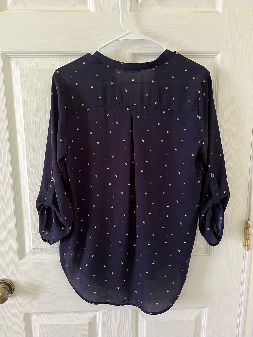 Lush Navy V-Neck Blouse with Scattered Print - Picture 2 of 8